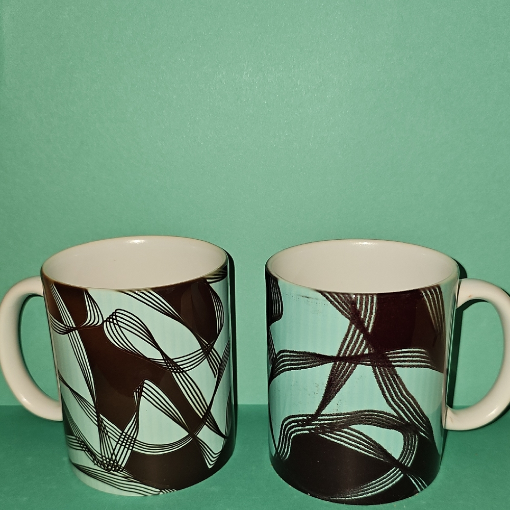 Brown and Cream Geometric Ceramic Mugs